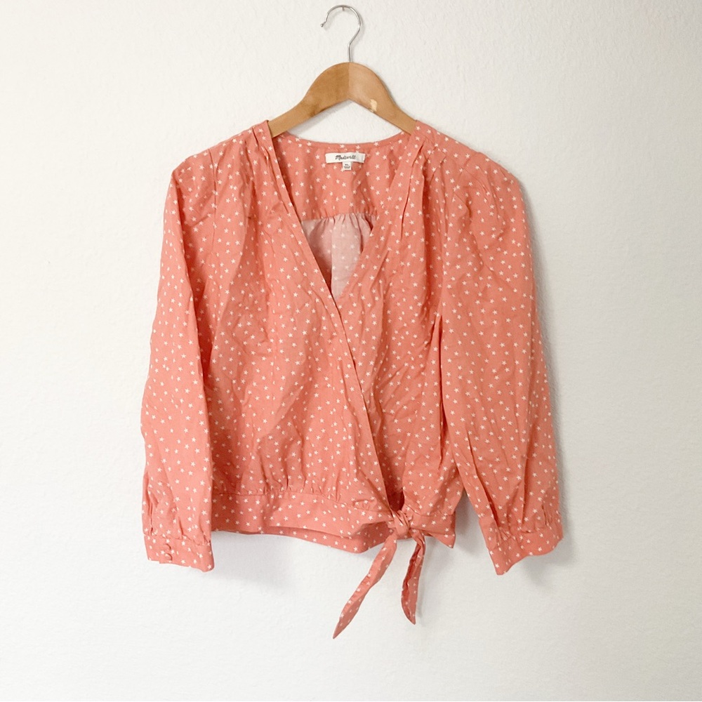 Madewell Polka Dot Wrap Blouse - Pink